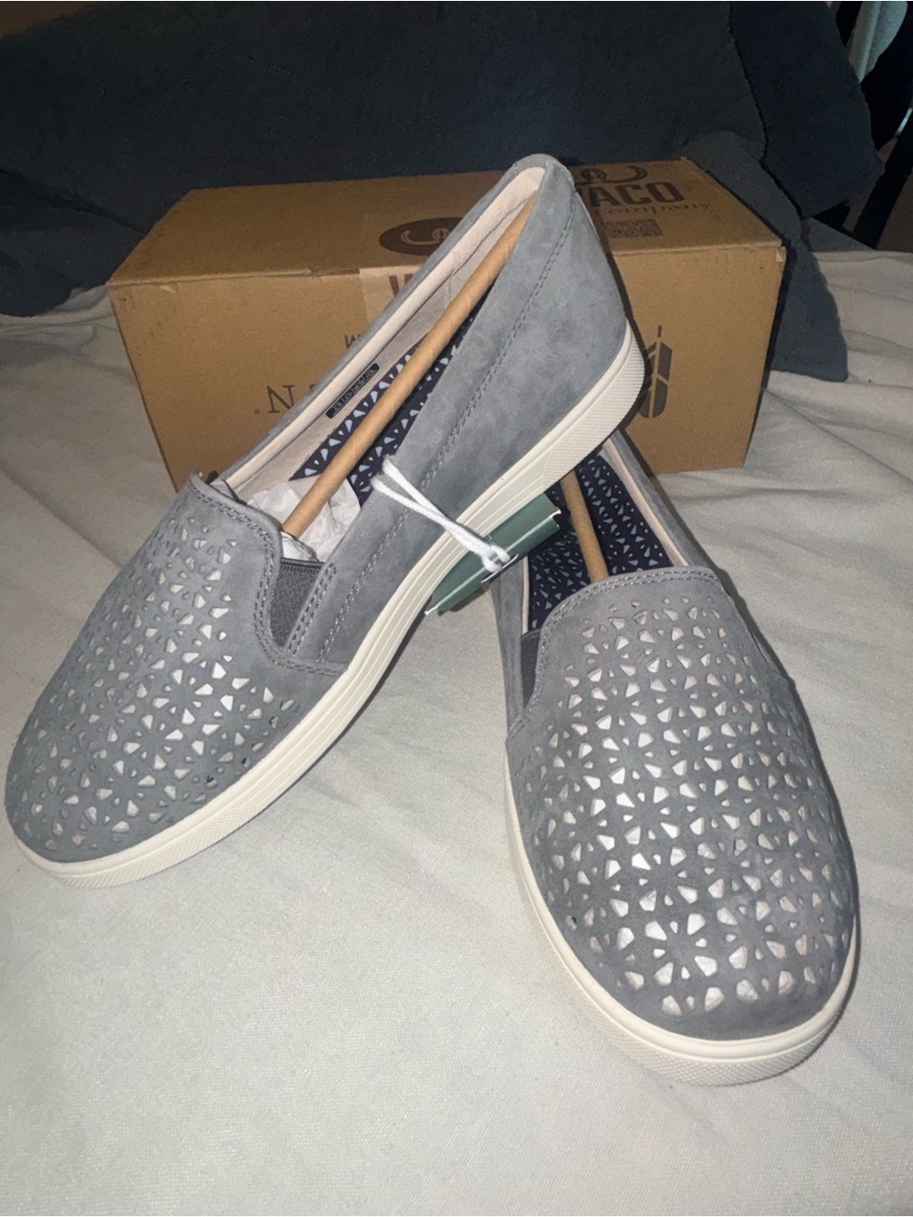 Revitalign Carolina Gray Perforated Leather Slip On Sneakers Women 8D NIB